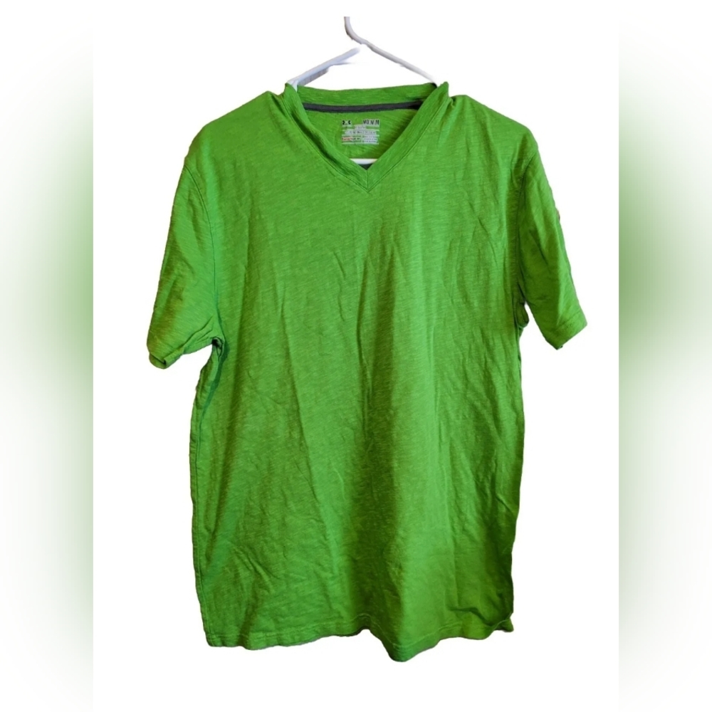 Men's Under Armour Green T-shirt Short Sleeve V Neck Cotton Heatgear Size Medium